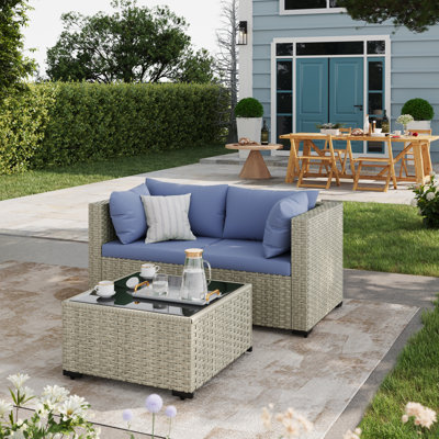 3 Pieces Design- Rattan Patio Sofa With Cushions