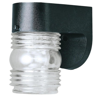 Luminaire mural en forme de pot à une lumière pour l'extérieur, fini noir sur polypropylène, verre transparent