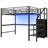 Full-Size Metal Loft Bed with Desk, Storage Staircase, Built-in Wardrobe, and Adjustable LED Lighting