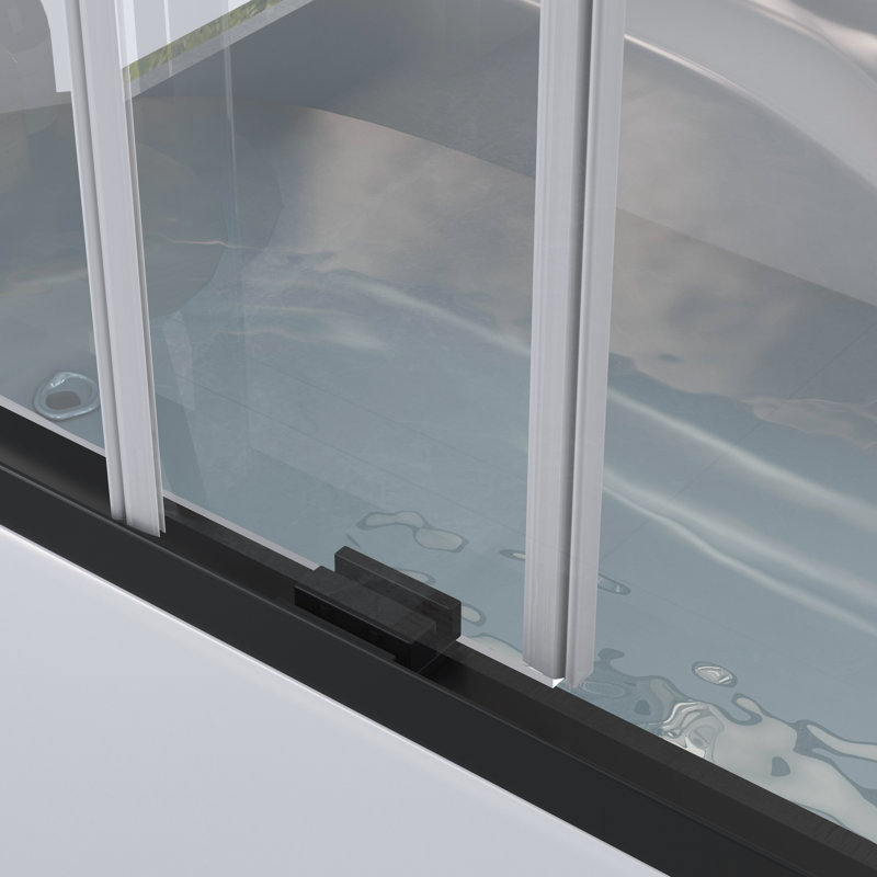 Jraty 57-60'' W x 62'' H Double Sliding Tub Door with Clear Tempered Glass, Black