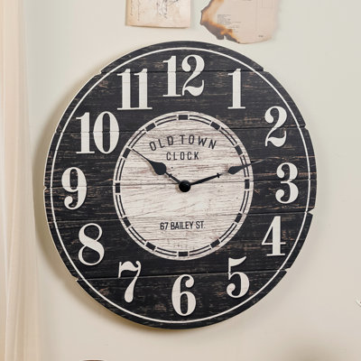 Iviana Distressed Old Town 15.75" Analogue Quartz Engraved Shiplap Farmhouse Wood Wall Clock