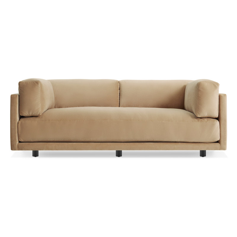 Sunday Sofa, Camel Velvet Polyester Blend, 30" H x 102" W x 40" D