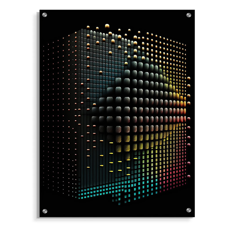Luminogram Multidimensional III - Art mural abstrait géométrique en acrylique pour le salon, H 32 po x l 24 po