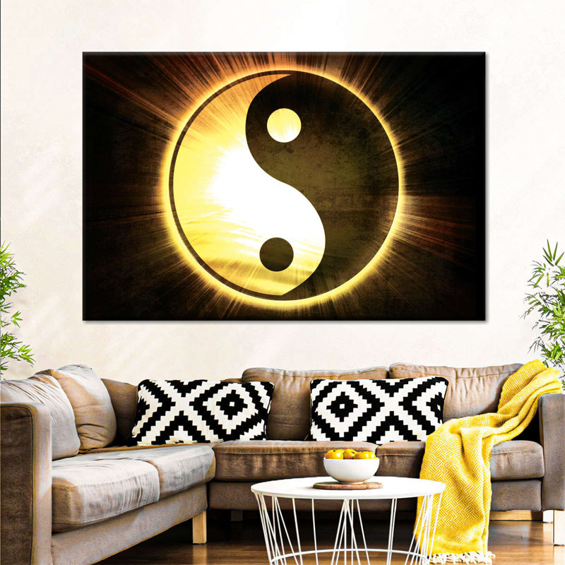 Lueur dorée Yin Yang, H 20 po x l 30 po x P 1,25 po