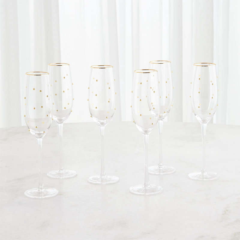Verres à champagne S / 6 Celebration - transparent avec pois dorés