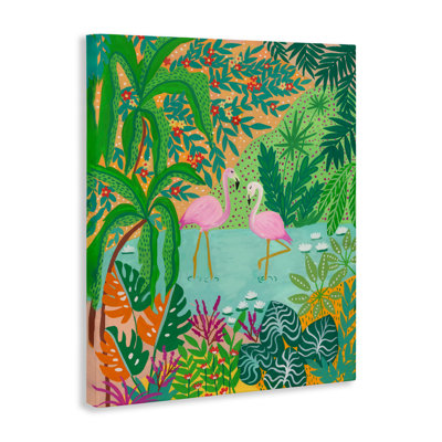 Flamants roses sur toile d'étang à pois, design par Nabeela Rumi