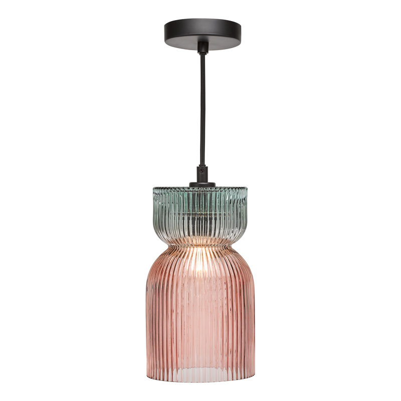 1 - Light Pink Ribbed Glass Pendant