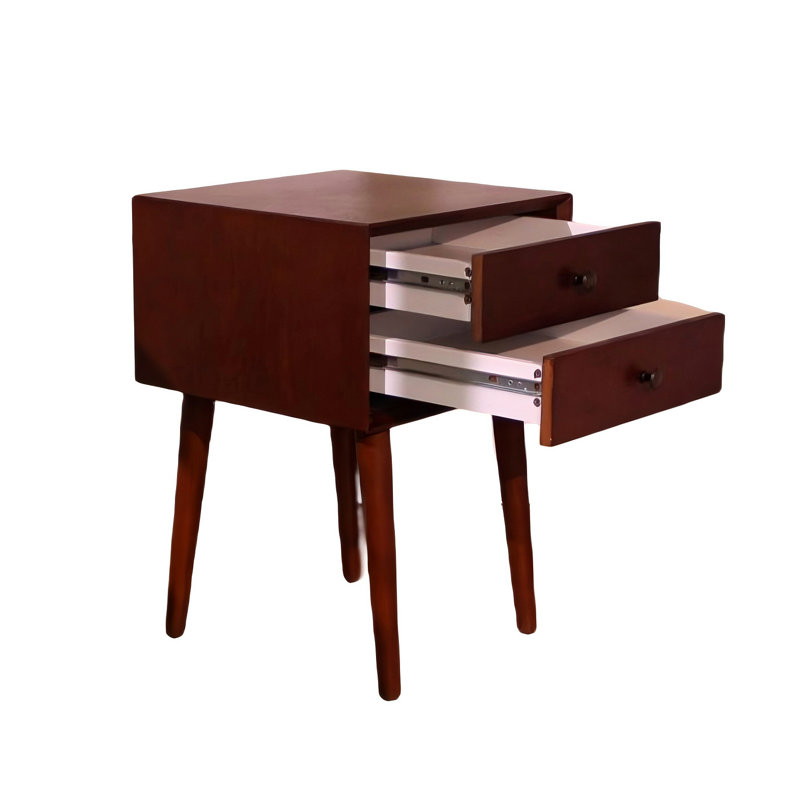 Nightstand With 2-Drawers, Small Side End Table With Storage, Walnut