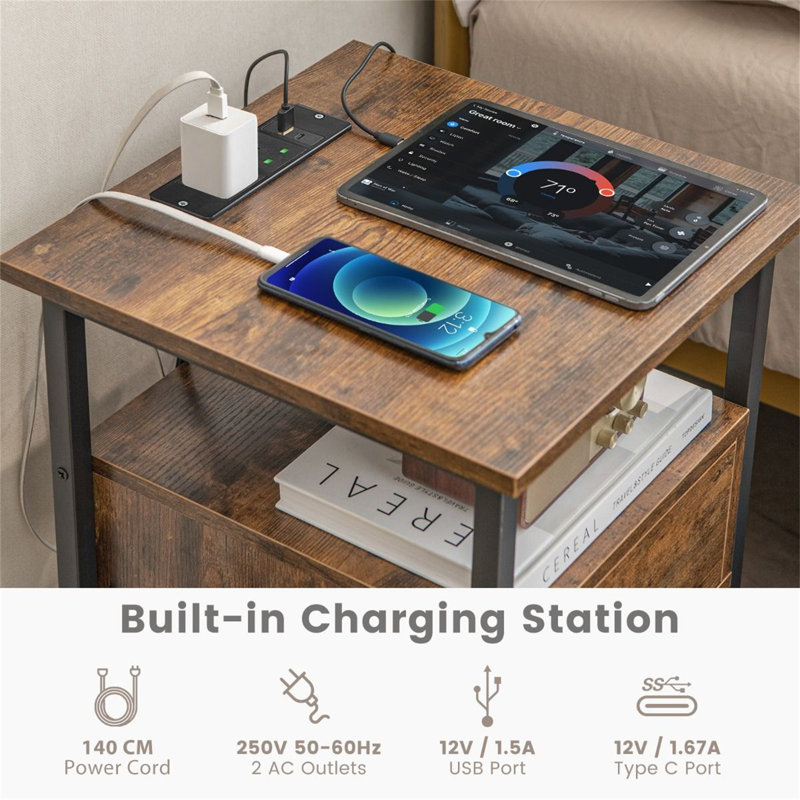 40cm W Metal Bedside Table