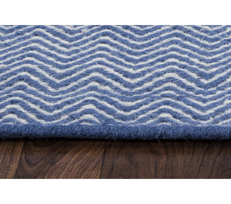 Tapis bleu / blanc en laine fabriqué à la main Rita, Tapis de couloir 2 pi 6 po x 8 pi