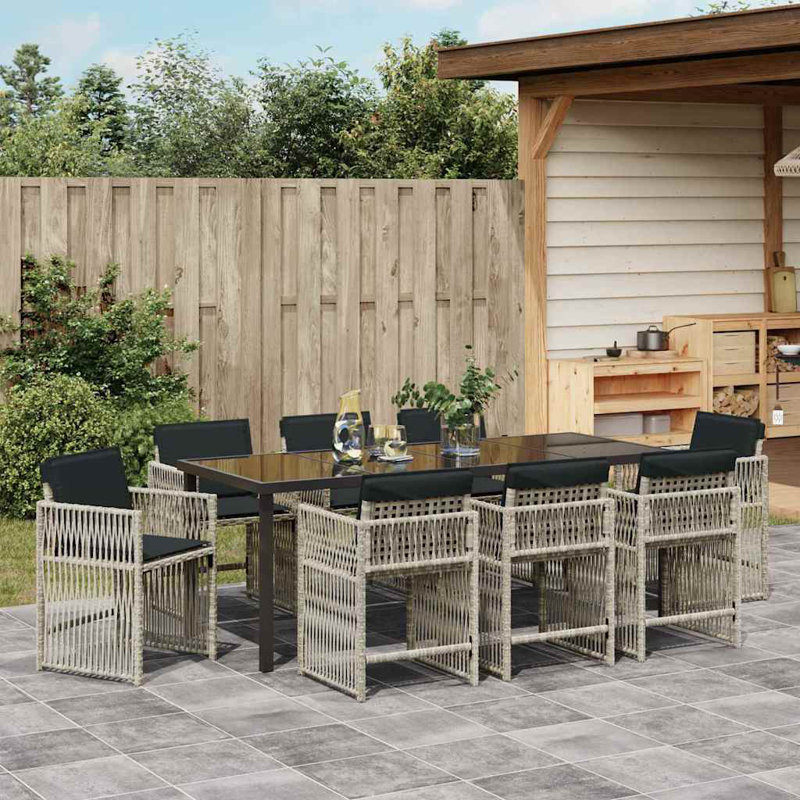 Emiya 8 - Person Patio Dining Set with Rectangular Table, Black Cushion/Grey Frame