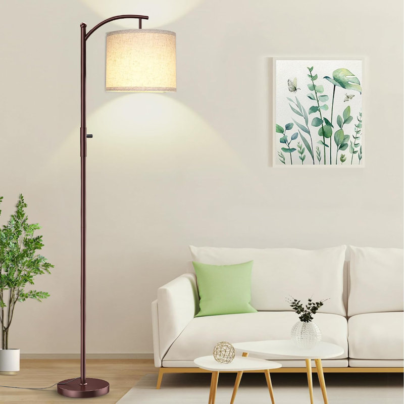 Dimmable Arc Floor Lamp With Adjustable Linen Shade, Modern Standing Lamp For Living Room, Bedroom, Office, And Dining Room, Stepless Dimming, Flexible Rotation, And Long-Lasting LED Bulb