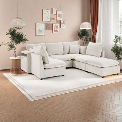 Canapé modulaire spacieux avec revêtement en chenille et rangement USB