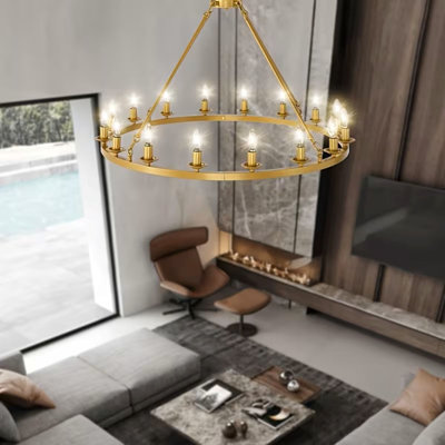 16-Light Black Carriage Wheel Pendant Light, Modern Farmhouse Pendant Light, Rural Industrial Circular Pony Wheel Light, Suitable For Dining Rooms, Kitchens, Bedrooms, And Living Rooms