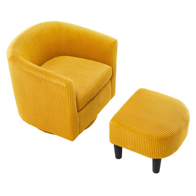 Corduroy Swivel Chair With , Yellow Arm For Living Room 360° In Yellow, Comfy Recliner Bedroom Room, & Plastic Legs