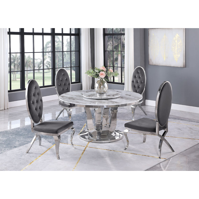 Ensemble repas pour 4 personnes North Adams, Gris foncé, Gris foncé / argenté, Argent