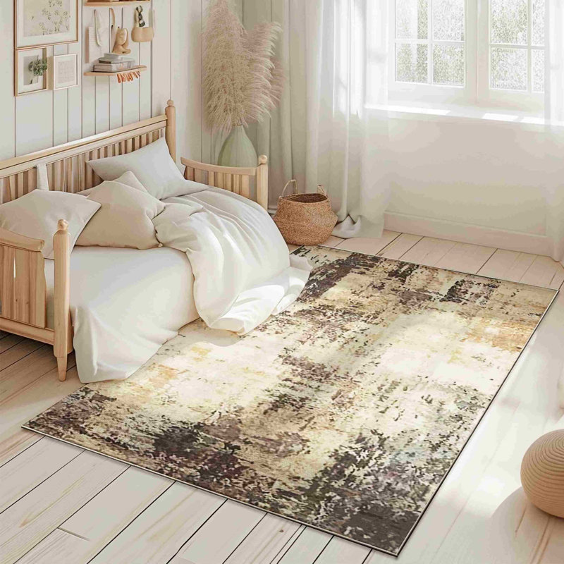 Nyeim Machine Washable Living Room Rug Design 7775 - 5X8 (5'2"X7'5"), Beige