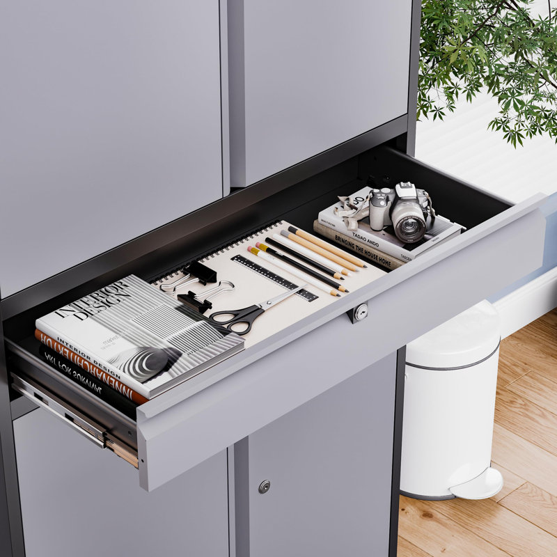 Rolling Metal Storage Cabinet with Locking Doors, Adjustable Shelves and Drawer — Mobile Tool Cabinet for Garage, Home Office, and Utility Room(73" H×32" W×16" D)