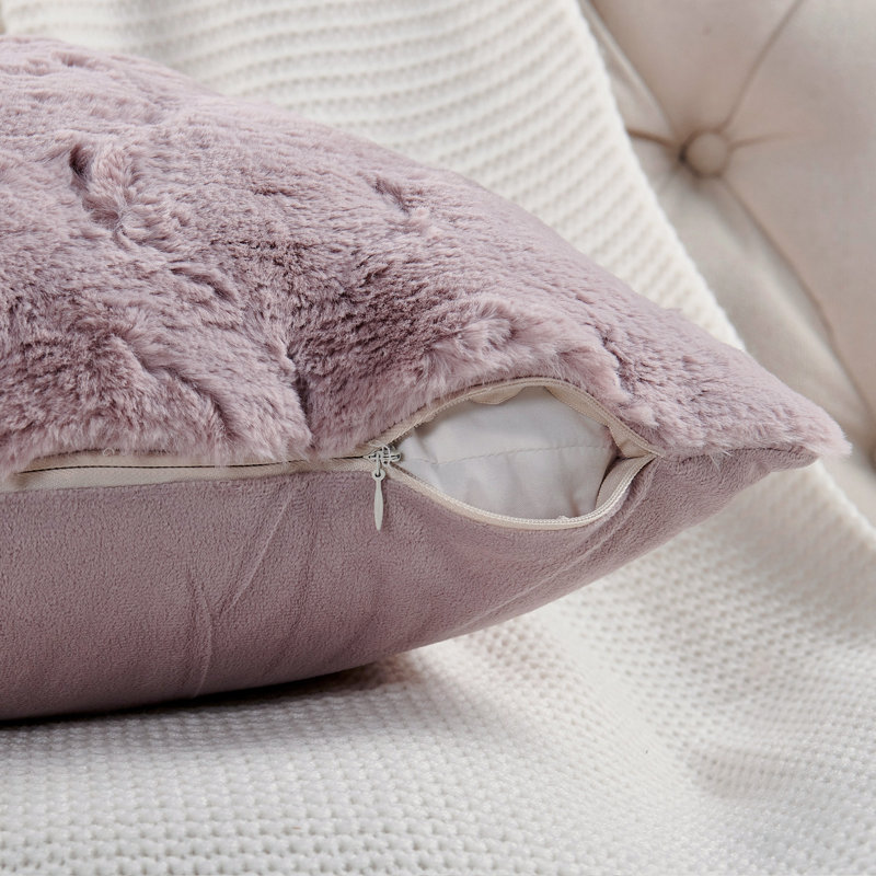 Jacquard Rabbit Faux Fur Pillow Cover, 20'' x 20'', Pink