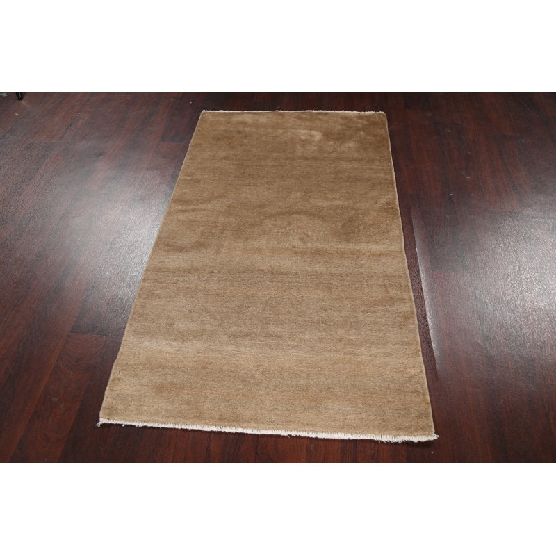 Tapis brun en laine noué à la main de conception unique 2 pi 11 po x 5 pi New Age