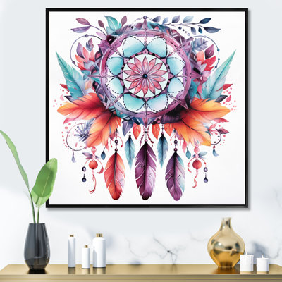 Mauve Boho Dreamcatcher, aquarelle encadrée sur toile