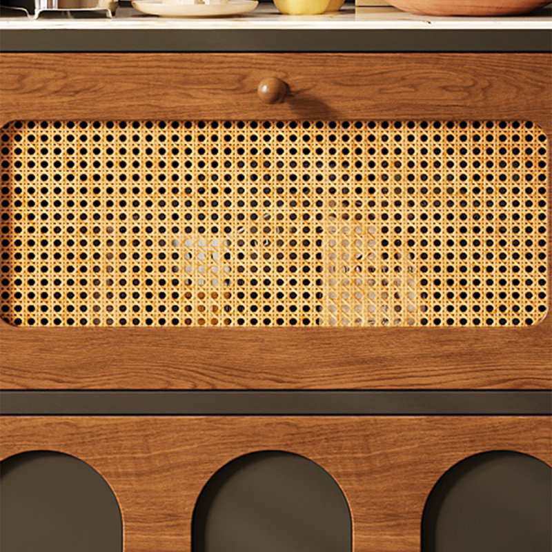 Buffet noisette + bois manufacturé noir + verre, H 55,91 po x l 24,88 po x P 15,75 po