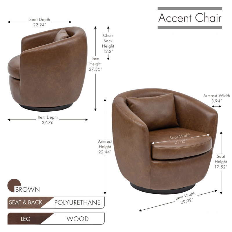 Chaise pivotante en similicuir Alfano avec base en bois Alfano, Brun