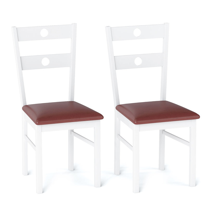  Ensemble de 2 chaises de salle à manger modernes en bois, structure avec siège en similicuir, conception ergonomique à dossier creux, blanc