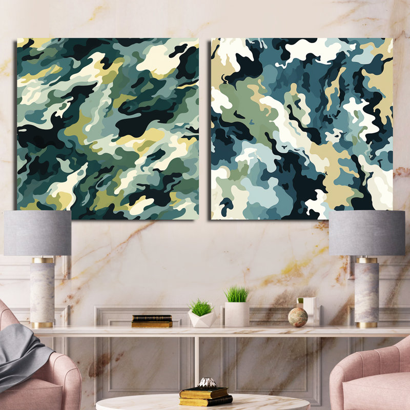 Daenna - Ensemble de 2 collages abstraits carrés, Toile tendue, H 36 po x l 73 po