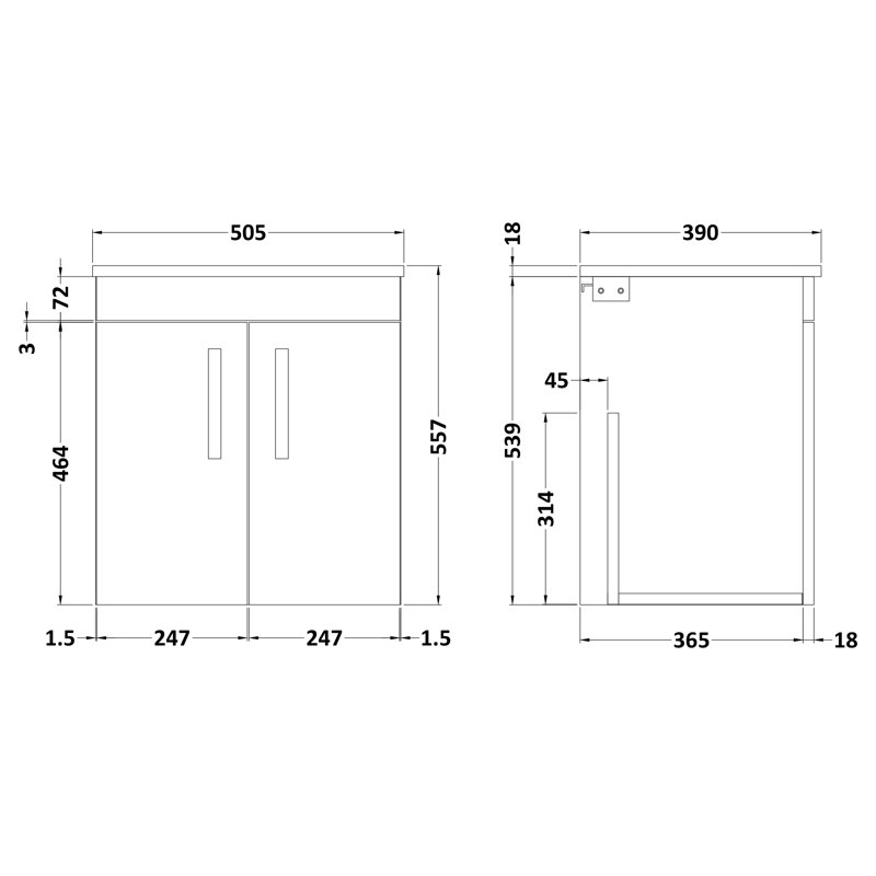 Athena 50.5cm Single Bathroom Vanity Base Only, Anthracite Woodgrain