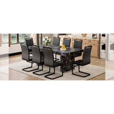 Ensemble de table et de chaises 78,7 po x 39,4 po x 29,9 po, ensemble de tables de salle à manger en MDF luxueux à motif de marbre noir, avec un plateau de 3,5 po d'épaisseur.
