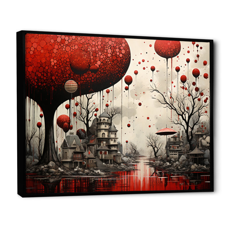 Surréalisme rouge et gris surréalisme I, Cadre flottant noir, H 34 po x l 44 po x P 1,5 po