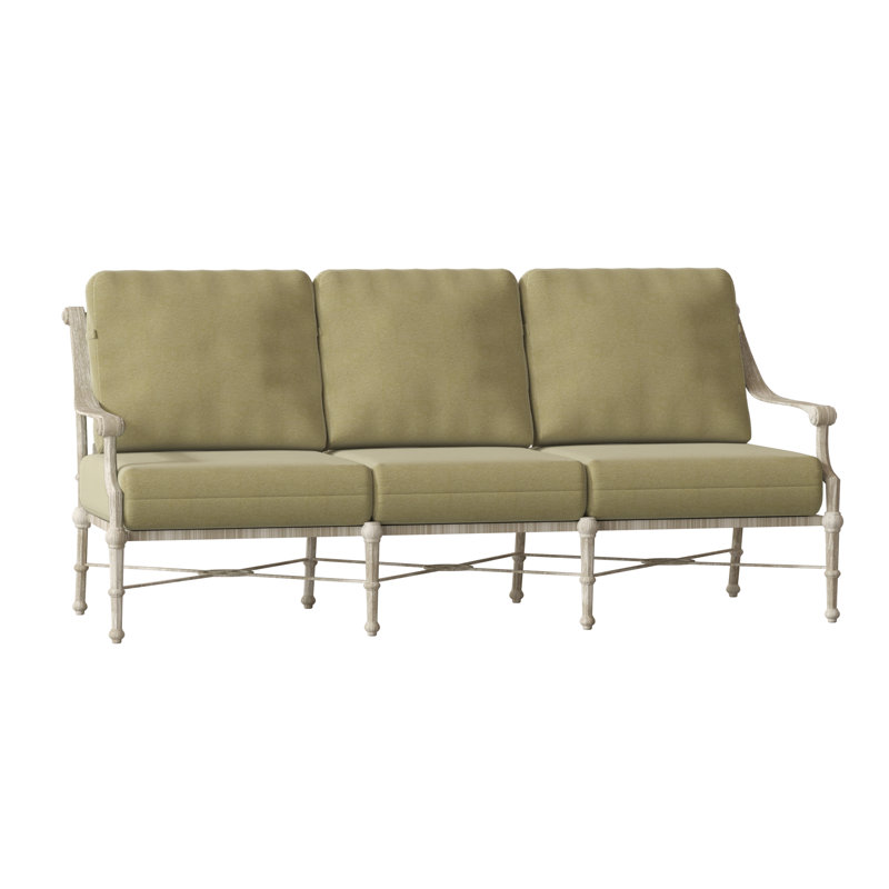 Delphi 80'' Wide Metal Patio Sofa with Cushions, Weathered White, Spectrum Denim Sunbrella® Plainweave