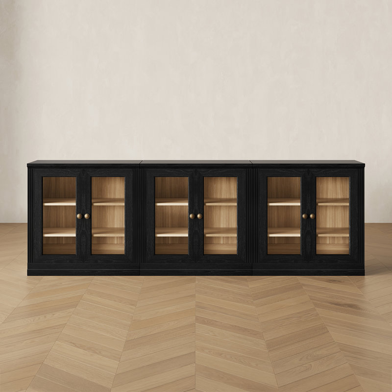 Ensemble de 3 buffets vitrines Monos avec portes, noirs, Black