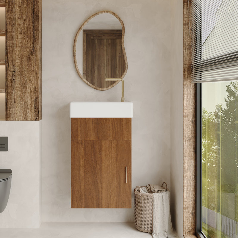 16.5 Inches Modern Floating Bathroom Vanity With Integrated Ceramic Basin And Storage, Perfect For Small Bathroom