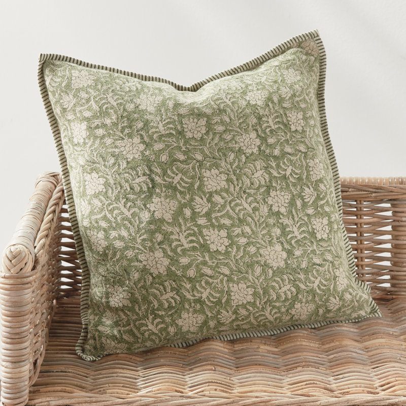 Henriellas European Flax Fiber Throw Square Pillow Cover & Insert, Green