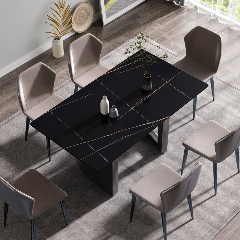 Table de salle à manger Hayet, L 35,43 po x L 63 po, Gris titane, Noir