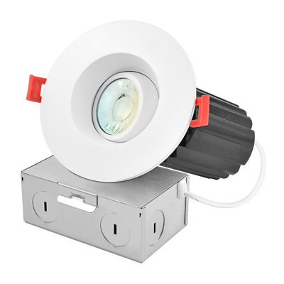 Luxrite 3 Inch Gimbal LED Recessed Light J-Box CRI90 12W 5CCT 2700K-5000K 900LM Dimmable Directional LED Downlight, IC Rated, Damp Rated, ETL Listed