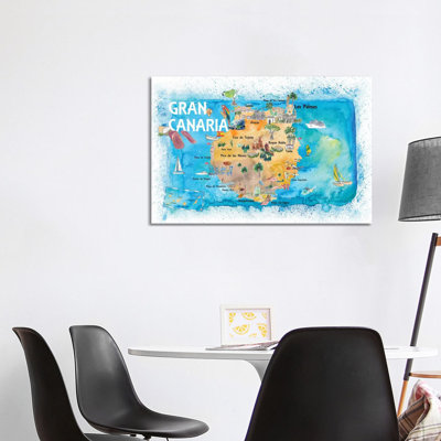 Gran Canary Canarias Spain Illustrated Map With Landmarks And Highlights by Markus & Martina Bleichner - Wrapped Canvas Painting