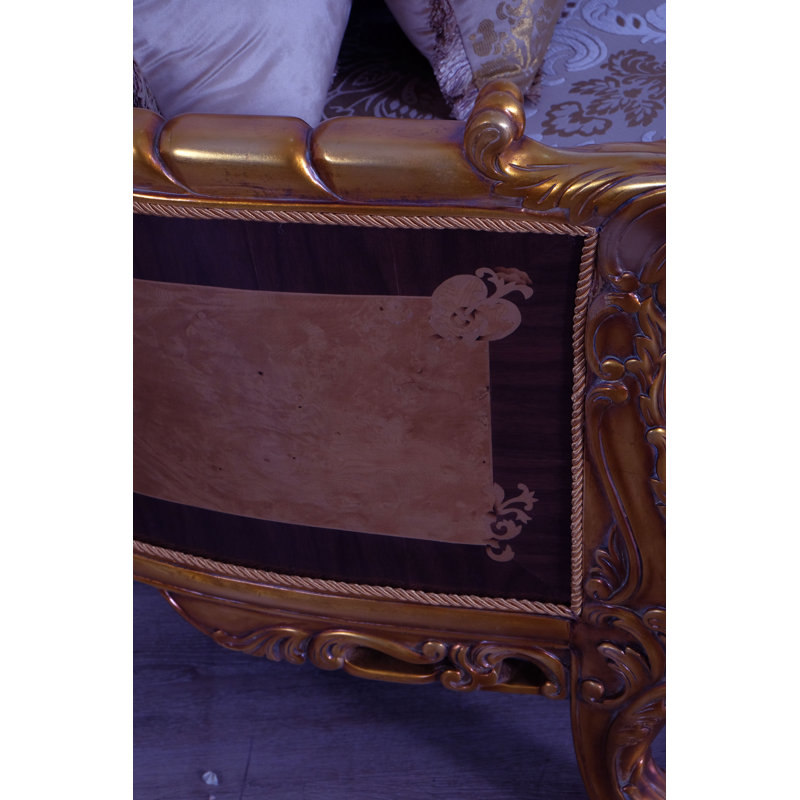 3 Piece Modigliani Sofa Red Gold Fabric, Gold/Beige/Light Brown