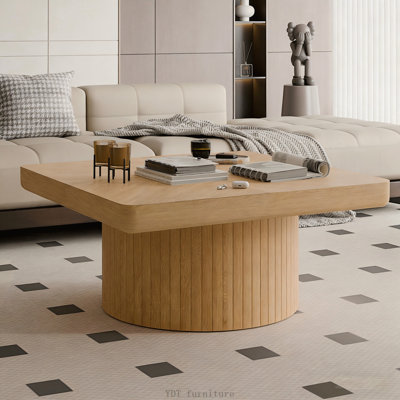Ensemble de 2 tables basses gigognes Modern, en bois, piédestal cylindrique et cannelé