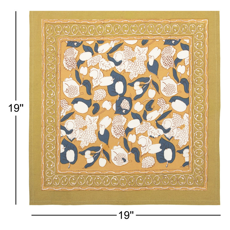 Bryssa 100% Cotton Floral Square Napkin, Mustard/Blue