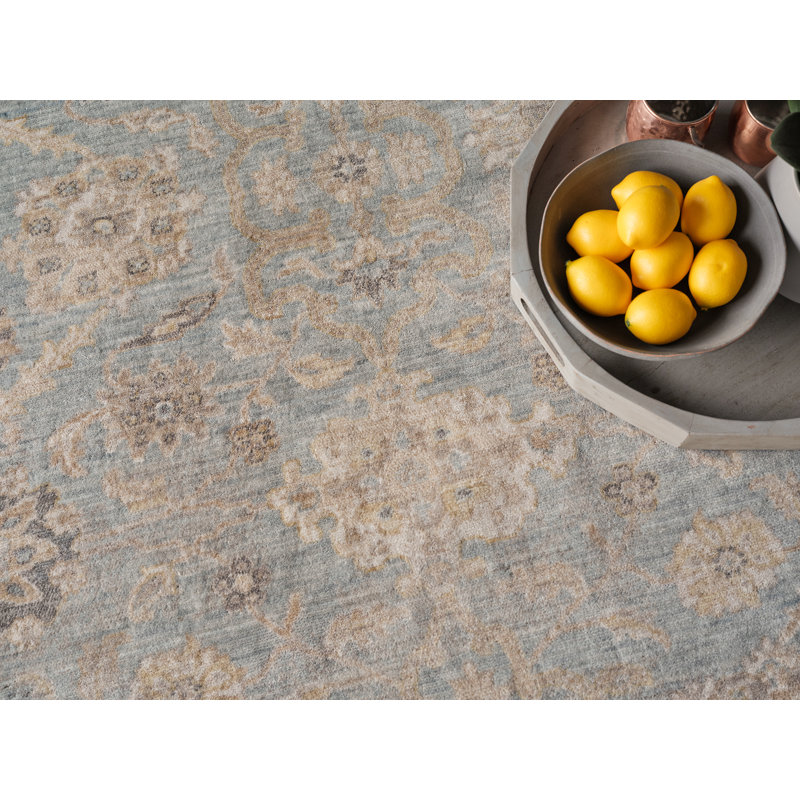 Artisan Power Loomed Wool/Nylon Oriental Area Rug in Light Blue/Tan/Black, Rectangle 8' x 10'