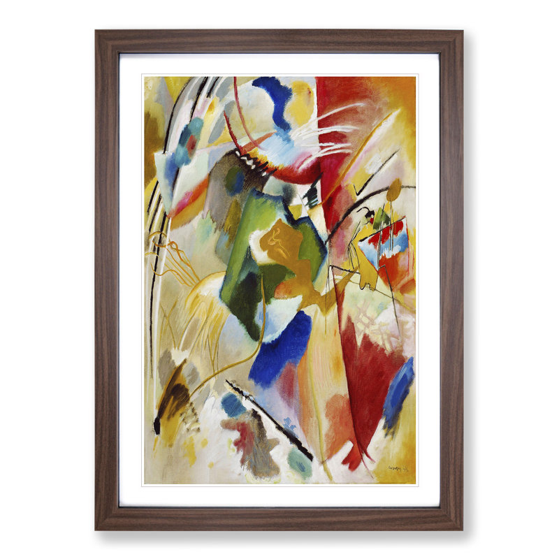 Green Center by Wassily Kandinsky - Picture Frame Painting on MDF, Walnut Framed, 65cm H x 48cm W x 2cm D