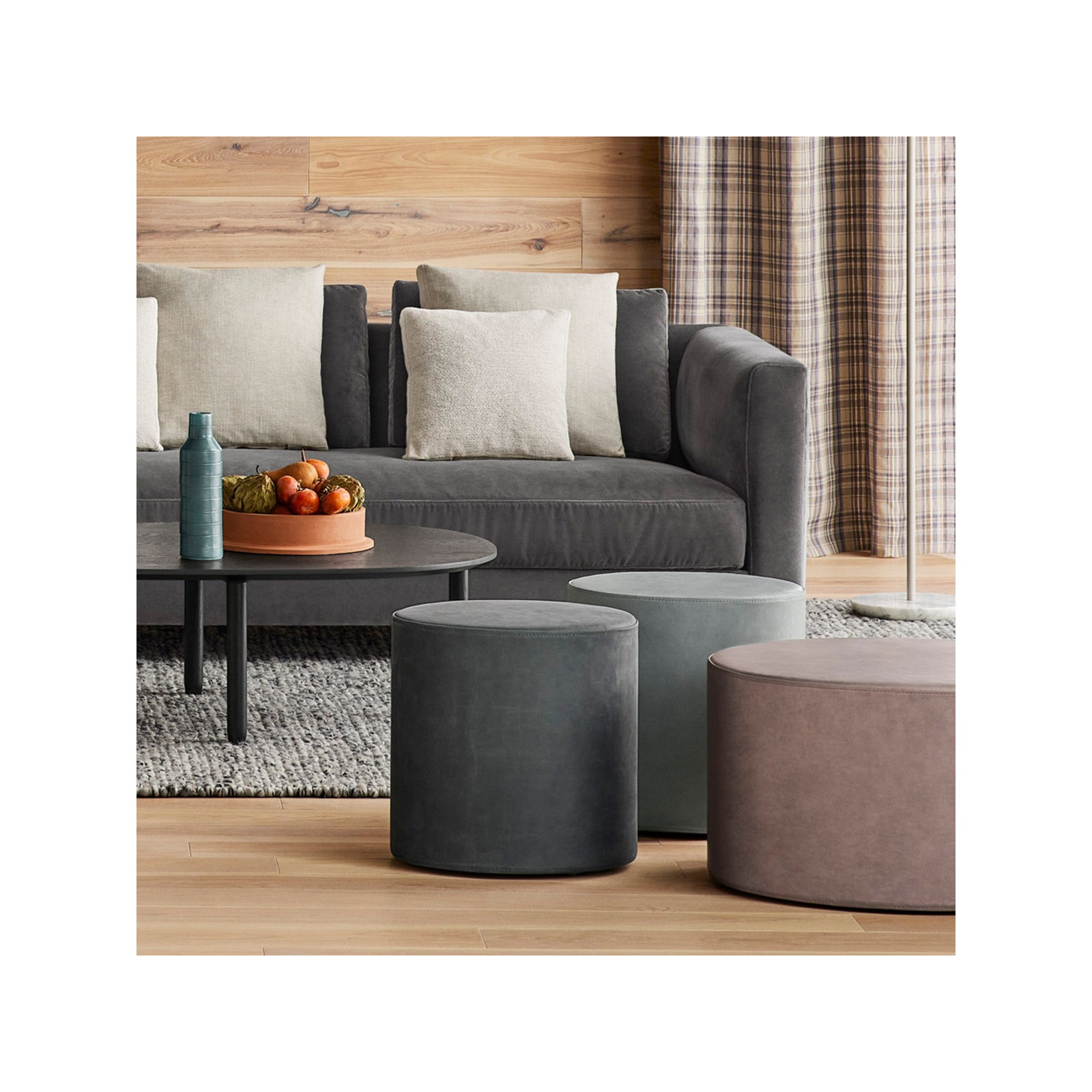 Bumper Upholstered Pouf, Vesper Charcoal