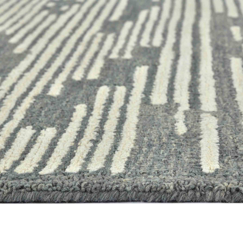 Handmade Dark Gray Geometric Wool Rectangular Rug 5' x 8'