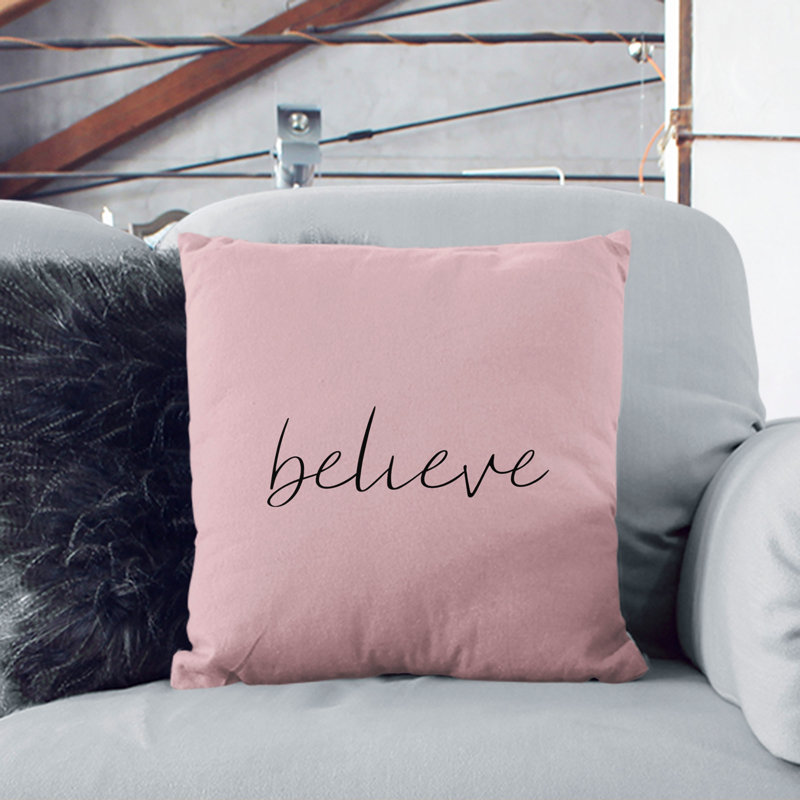 Believe Typography Square Throw Cushion, 40cm H x 40cm W x 15cm D, Stone