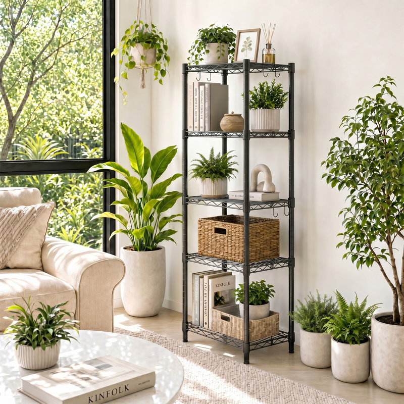 5-Tier Metal Shelving Units, Black