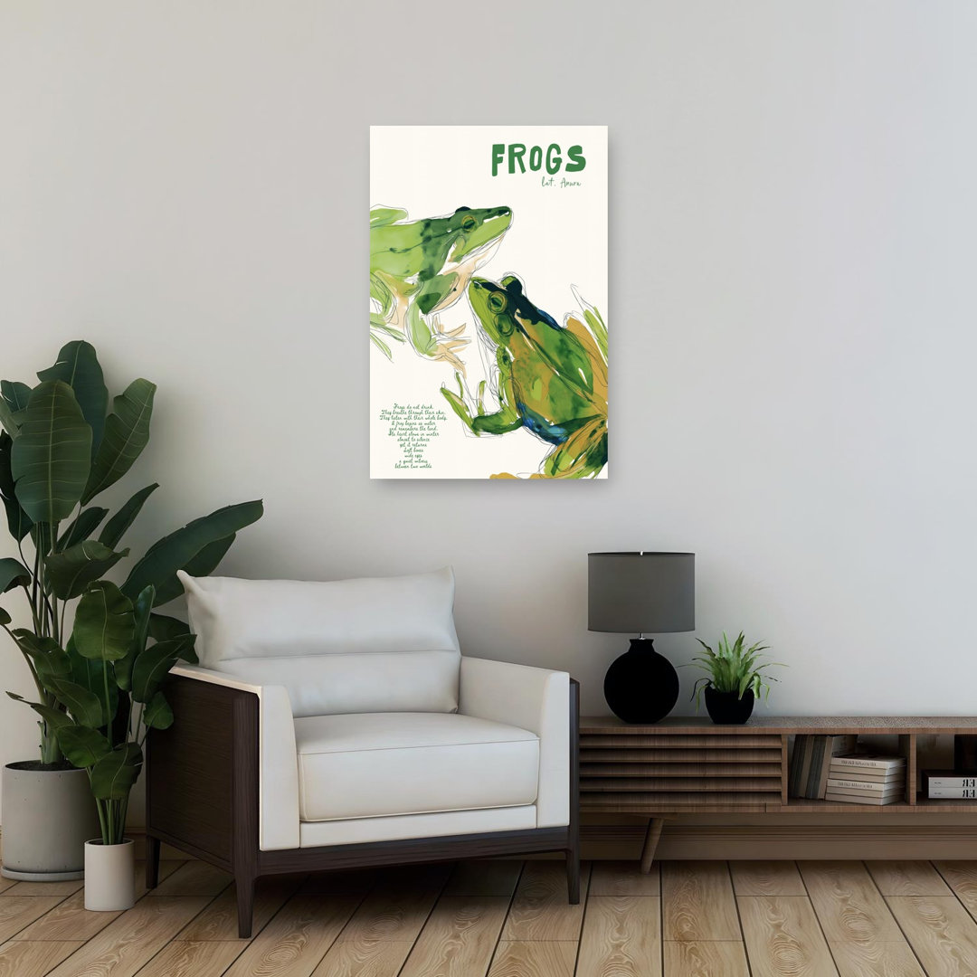 Green Frogs Watercolor Modern Contemporary Frog Nature Wildlife Wall Art Print