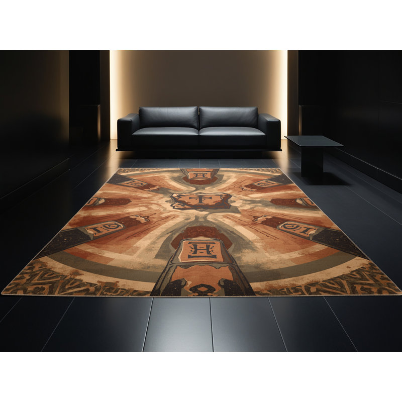 Tapis traditionnel lavable à la machine à motif rétro Zack brun et beige, 4 x 6